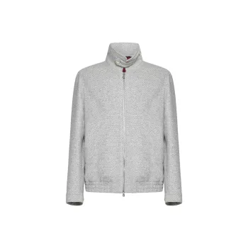 Brunello Cucinelli Long Sleeved Zip Up Herringbone Jacket