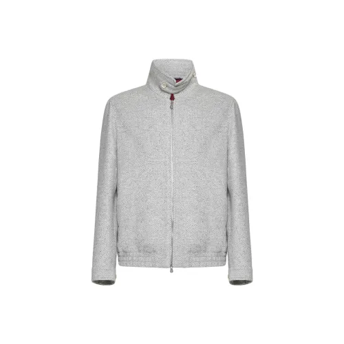 Brunello Cucinelli Long Sleeved Zip Up Herringbone Jacket