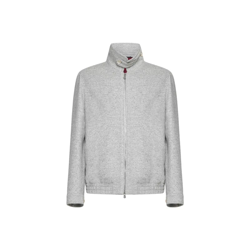 Brunello Cucinelli Long Sleeved Zip Up Herringbone Jacket-0
