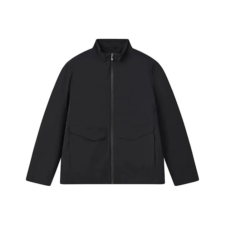 FILA Solid Color Stand Collar Loose Fit Puffer Jacket Men's Jet Black-0