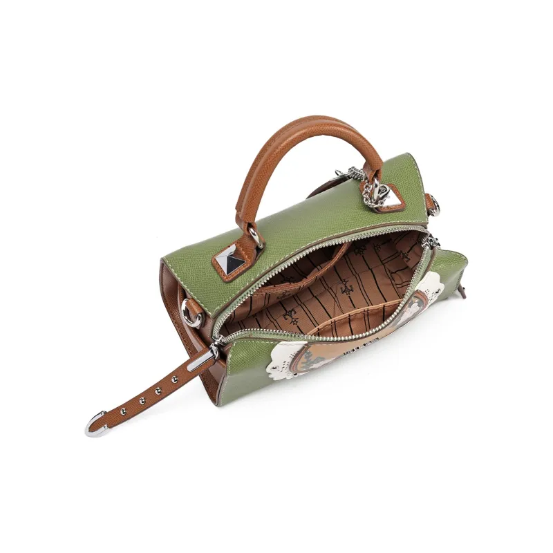 MISS GAIL Synthetic Leather Handbag Regular Women's Cross Grain Green/Cross Grain Purple-2