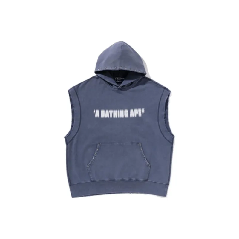 Bape Studded Garment Dye Logo Sleeveless Pullover Hoodie-0