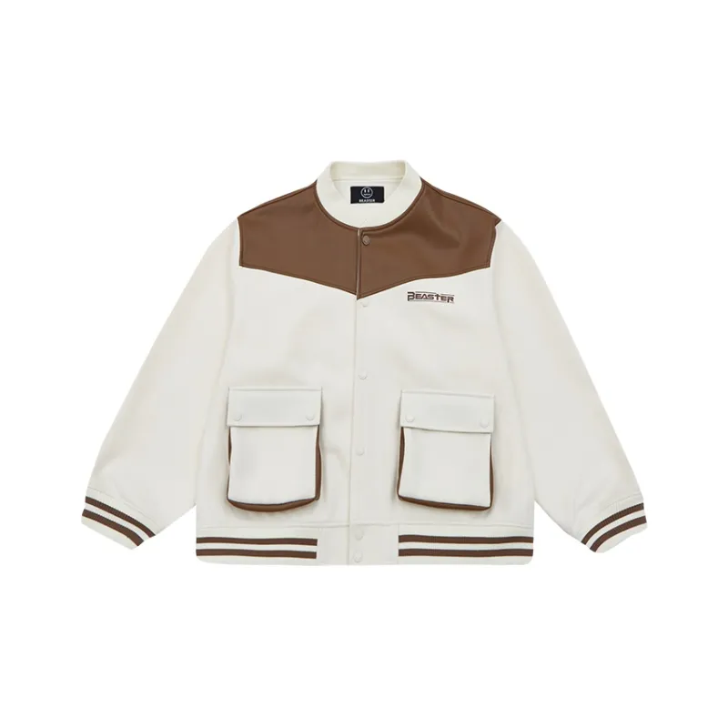 BEASTER Letter Colorblock Baseball Collar Loose Fit Thickened Puffer Jacket Unisex-12