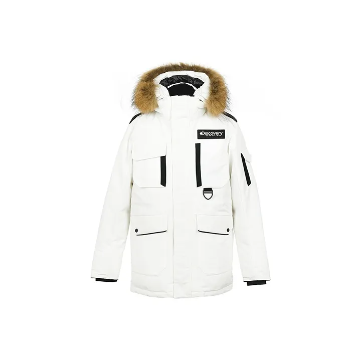 Discovery Expedition Solid Color Letters Detachable Hood Thickened Mid Length Down Jacket Men's-12