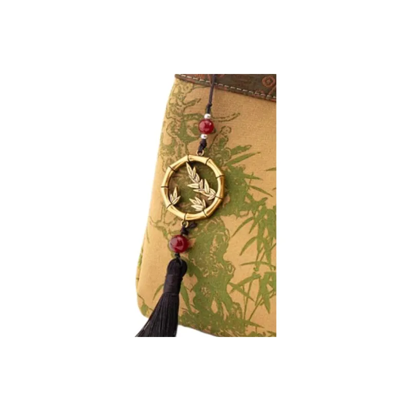 Shanghai Story Mulberry Silk Xiangyun Gauze Handbag Medium Size Women's New Yellow Green/Rusty Red-11