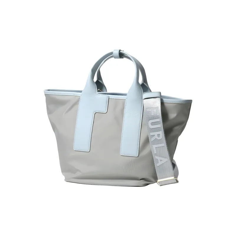 Furla Piuma Recycled Nylon Tote Bag, Shopping Bag, Shoulder Bag, Crossbody Bag, Handbag Regular Women's Light Blue-0