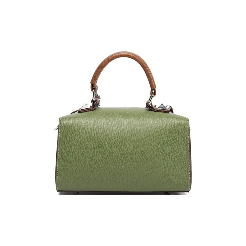 MISS GAIL Synthetic Leather Handbag Regular Women's Cross Grain Green/Cross Grain Purple-3