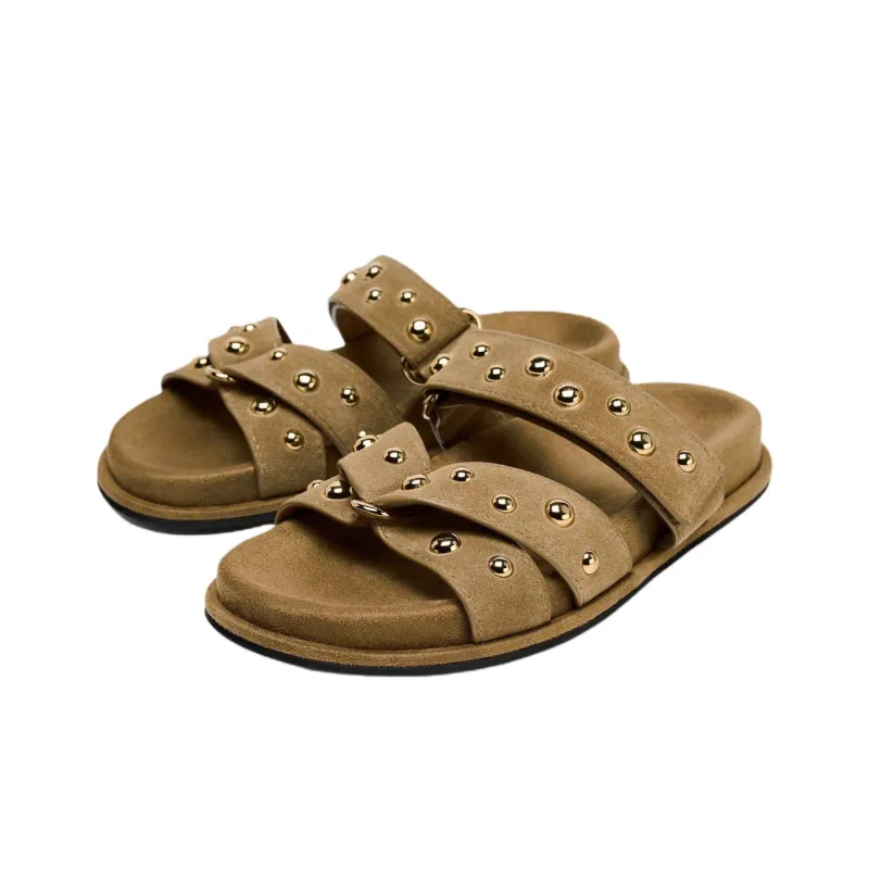 ZARA Slip Resistant Slide Slippers Women's Dark Brown Yellow-2