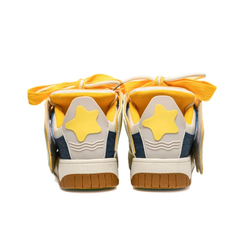 ABCIO Skateboard Shoes Women's Low Top White, Yellow-42