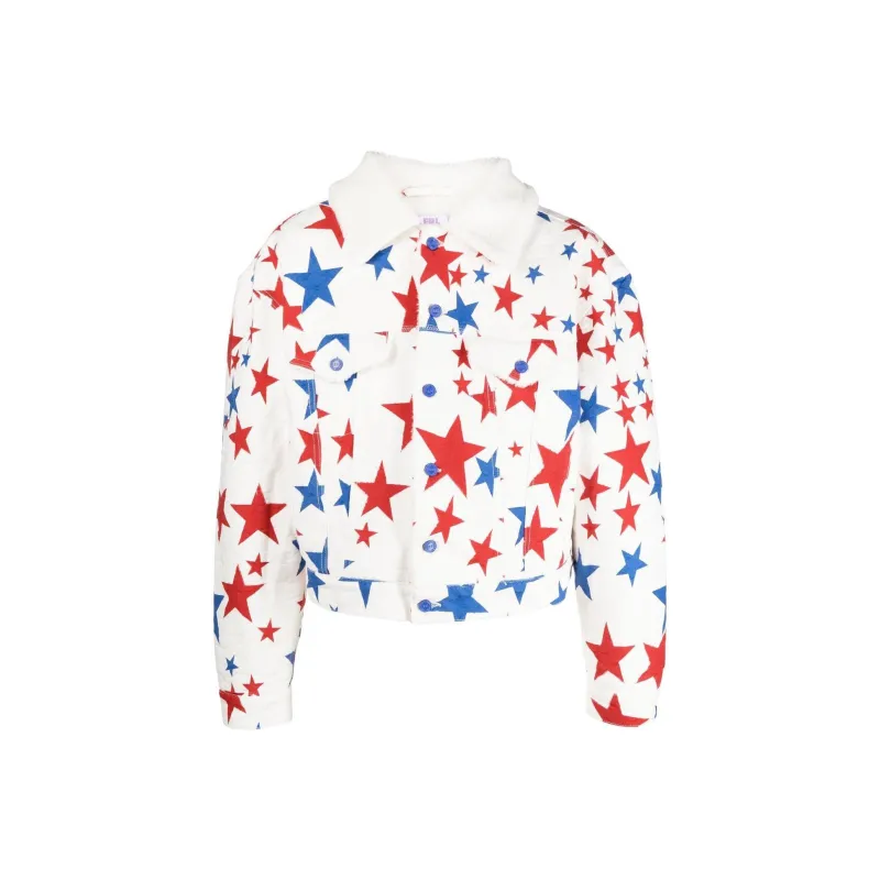 ERL Star Print Faux fur Collar Denim Jacket-0