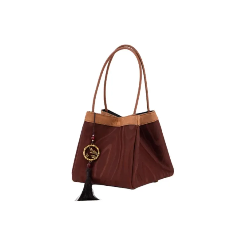 Shanghai Story Mulberry Silk Xiangyun Gauze Handbag Medium Size Women's New Yellow Green/Rusty Red-13