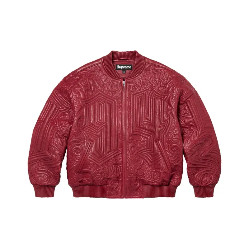 Supreme Mister Cartoon Embroidered Leather Jacket-0