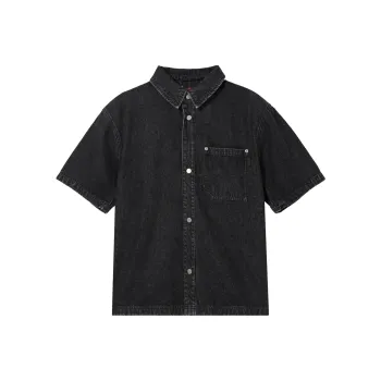 Jordan Men's Logo Collared Button Up Denim Jacket Black