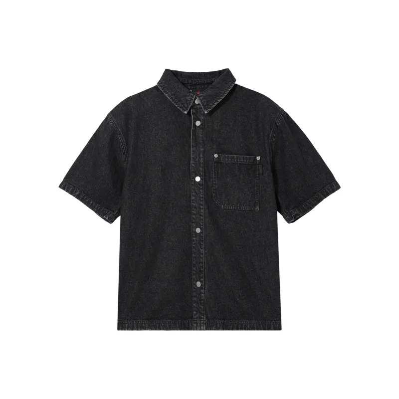 Jordan Men‘s Logo Collared Button-Up Denim Jacket Black-0