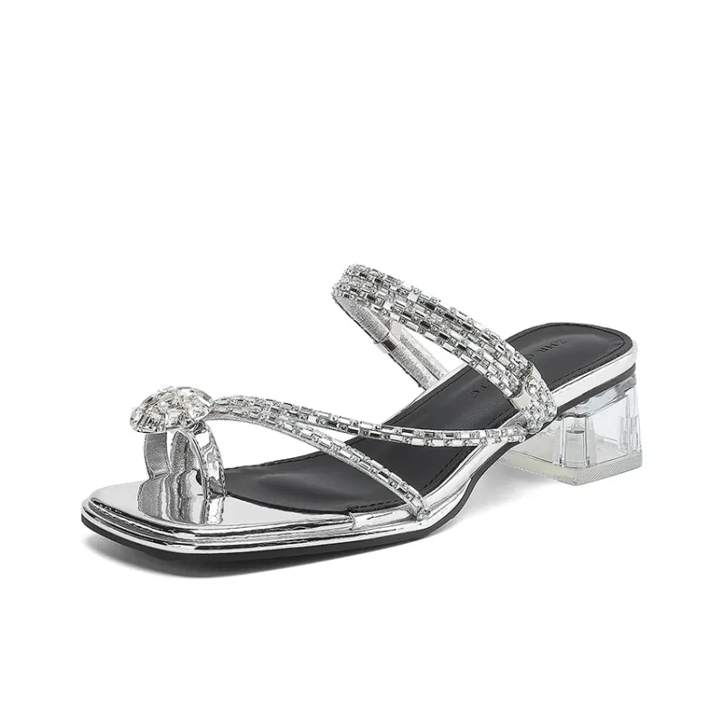 ZHR Rhinestone Quiet Slide Slippers Women's Beige-6