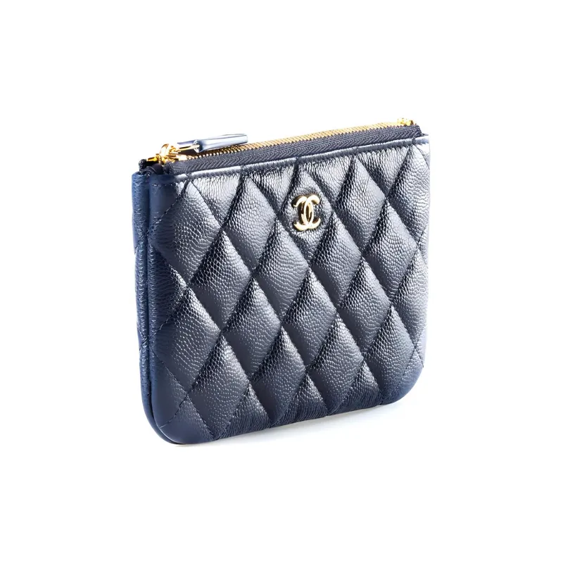 CHANEL Grain Embossed Shiny Calfskin With Gold Metal Pouch Clutch Mini Women's Marine Blue-1