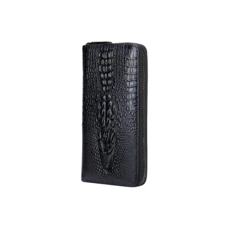 VIHUS Top Grain Cow Leather Clutch Wallet Men's Black-3