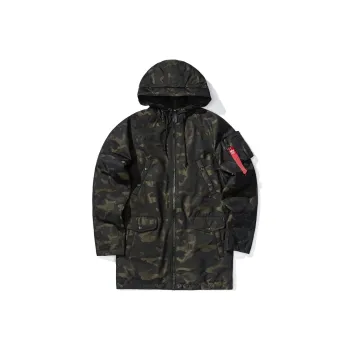 Alpha Industries Letter Camouflage Hooded Loose Fit Thickened Mid Length Down Jacket Unisex
