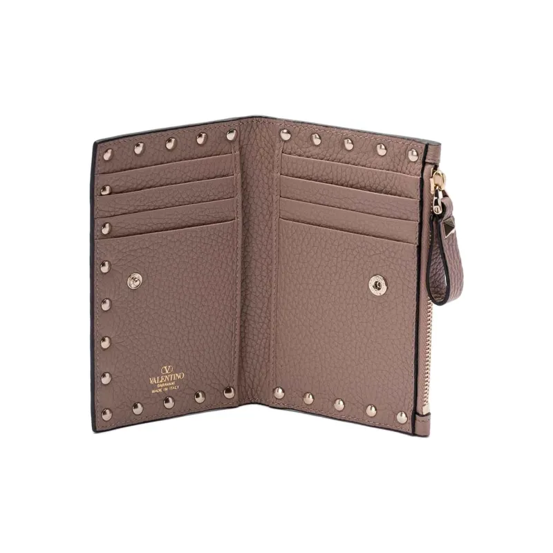 Valentino Rockstud Calfskin Card Holder Women's Umber-2