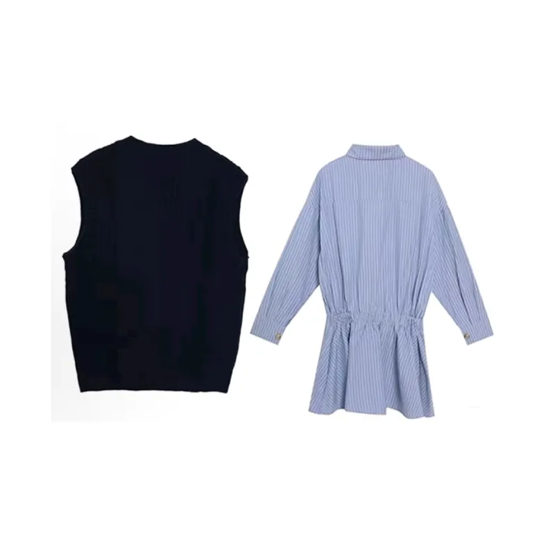 SNZX Two Piece Skirt Sets Women's Dark Blue+Light Blue-1
