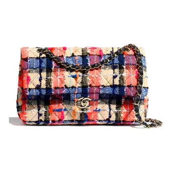 CHANEL Classic Flap CF Tweed Shoulder Bag Regular Women's Blue & Beige & Orange