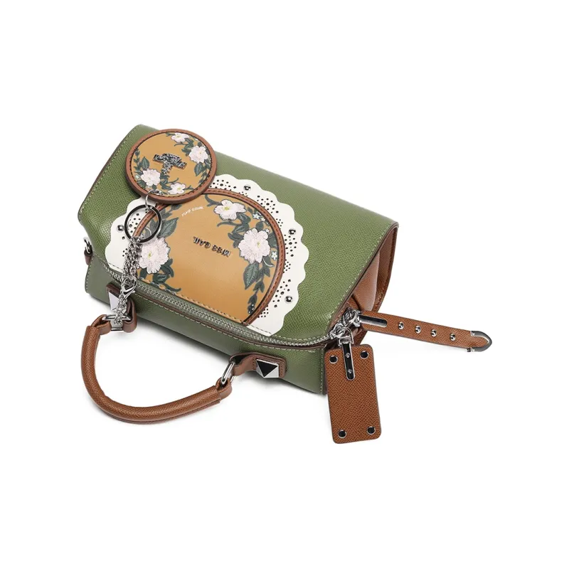 MISS GAIL Synthetic Leather Handbag Regular Women's Cross Grain Green/Cross Grain Purple-10