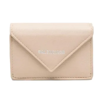 Balenciaga PAPIER Cow Leather Wallet Mini Women's Sandy Beige