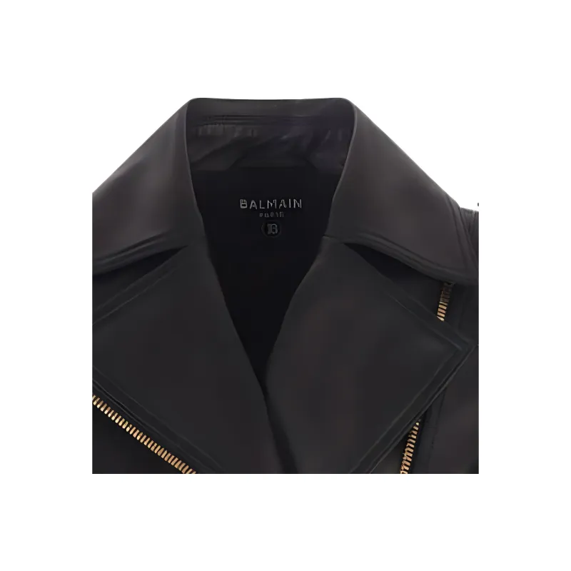 BALMAIN Chain Quilted Leather Crop Jacket Black-2
