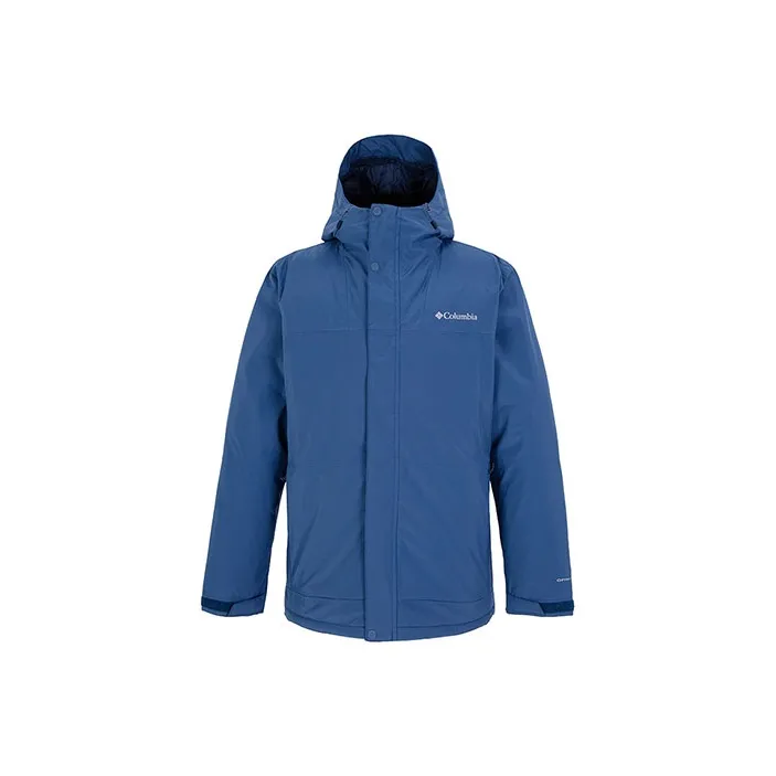 Columbia Letter Solid Color Hooded Puffer Jacket Men's Blue-0