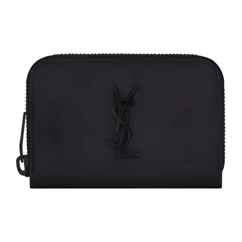 SAINT LAURENT Grain Texture Embossed Leather Coin Purses Card Holders Men's Black