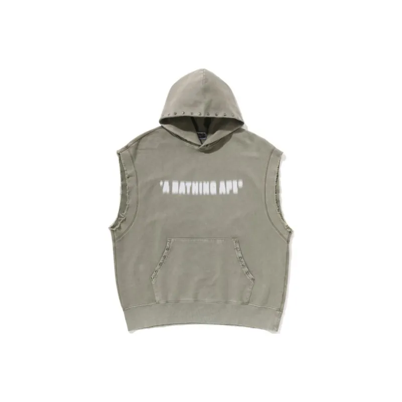 Bape Studded Garment Dye Logo Sleeveless Pullover Hoodie-3