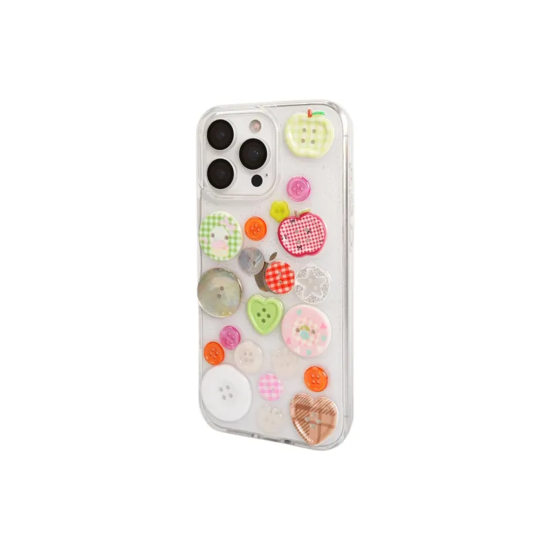 Sopi Acrylic Material Transparent Glue Drip Button Phone Cases Compatible With IPhone 16/15 Pro Max/Apple 13/14 Pro/Max-3