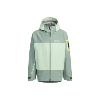 Adidas x NATIONAL GEOGRAPHIC Outdoor Hiking Waterproof And Breathable Windproof Windbreaker Jacket Men's Dusty Green