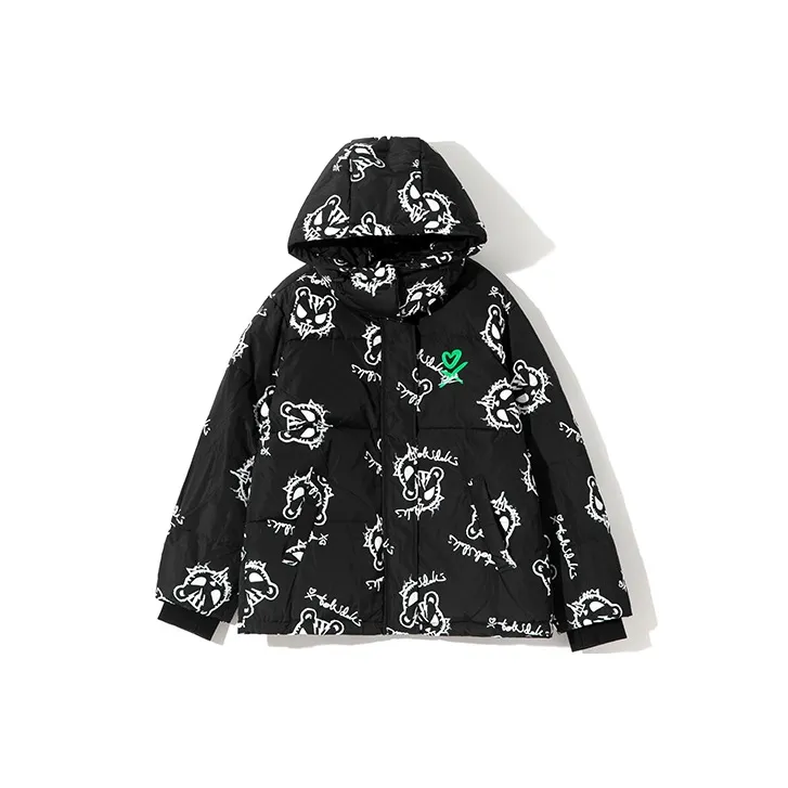 Tokidoki Animal Pattern Cartoon Hooded Thickened Down Jacket Unisex Black-0