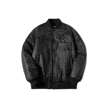 ROCAWEAR Letter Solid Color Baseball Collar Loose Fit Puffer Jacket Unisex Black