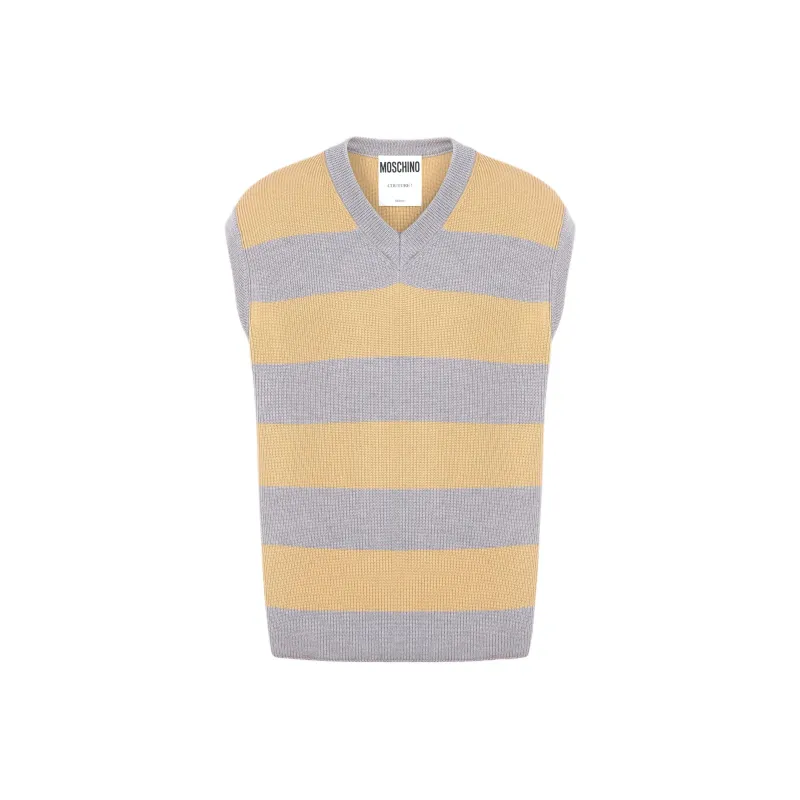 MOSCHINO Logo patch Striped Virgin wool Vest-0