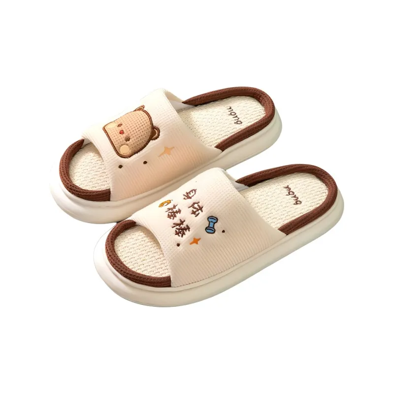The Quadratic Creator Linen Home Slippers Pink Brown-5