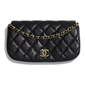 CHANEL 22K Autumn And Winter Sheepskin Flap Bag Cell Phone Pouch Women's Black