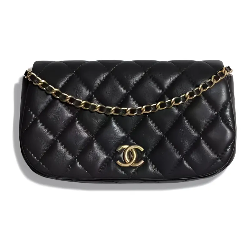 CHANEL 22K Autumn And Winter Sheepskin Flap Bag Cell Phone Pouch Women's Black-0