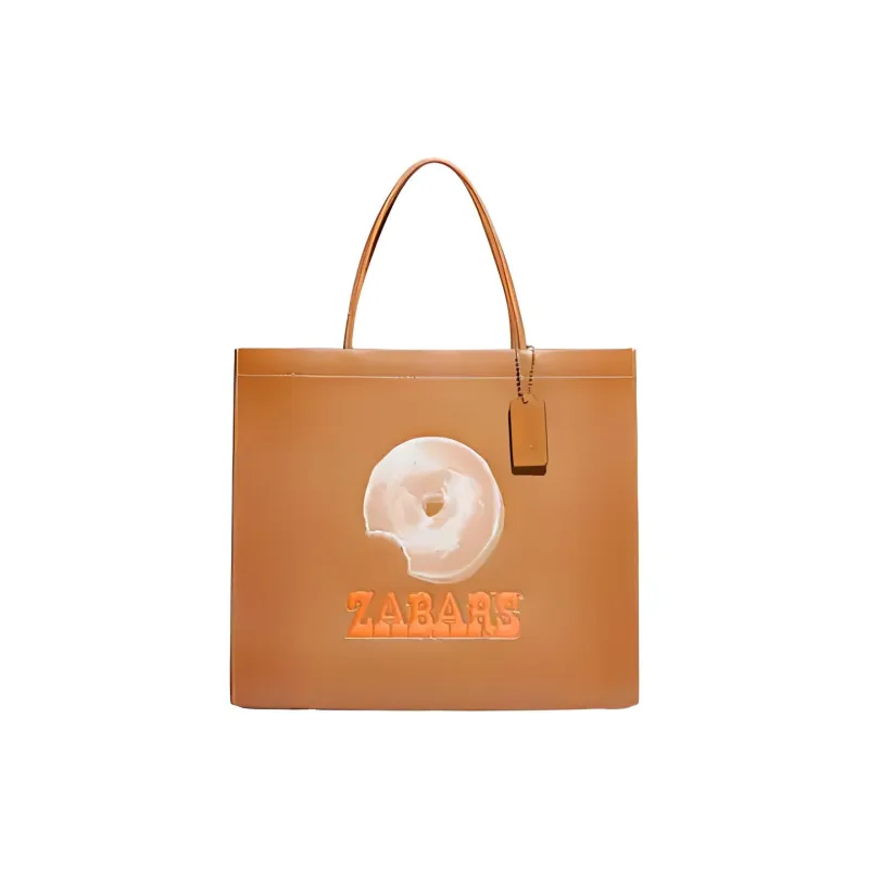 COACH Cashin Text Leather Horizontal Stripes Large Capacity Single Handbag Tote Bag Tubas Women's Orange-0