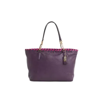 COACH Madison Leather Tote Bag, Shopping Bag, Shoulder Bag Large Size Women's Black Purple