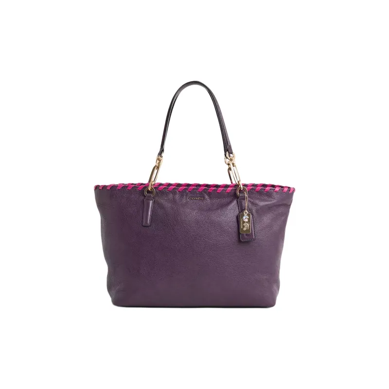 COACH Madison Leather Tote Bag, Shopping Bag, Shoulder Bag Large Size Women's Black Purple-0