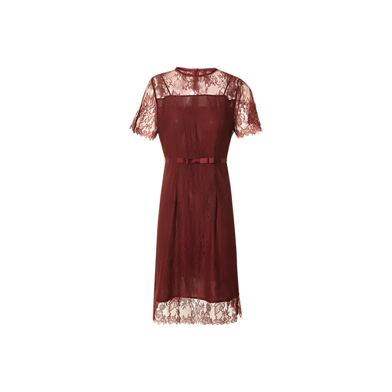 HDFULERN Short Sleeved Dresses Women's Red-1