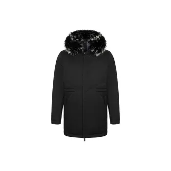 LIU·JO UOMO Solid Color Hooded Mid Length Down Jacket Men's Black