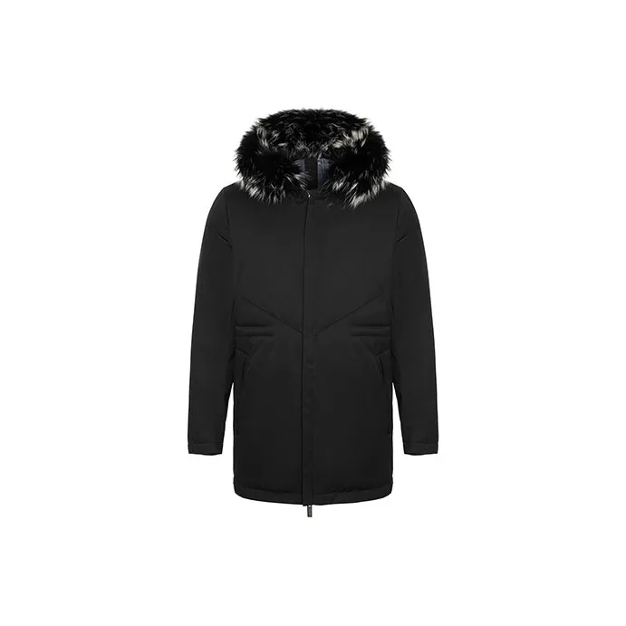 LIU·JO UOMO Solid Color Hooded Mid Length Down Jacket Men's Black-0