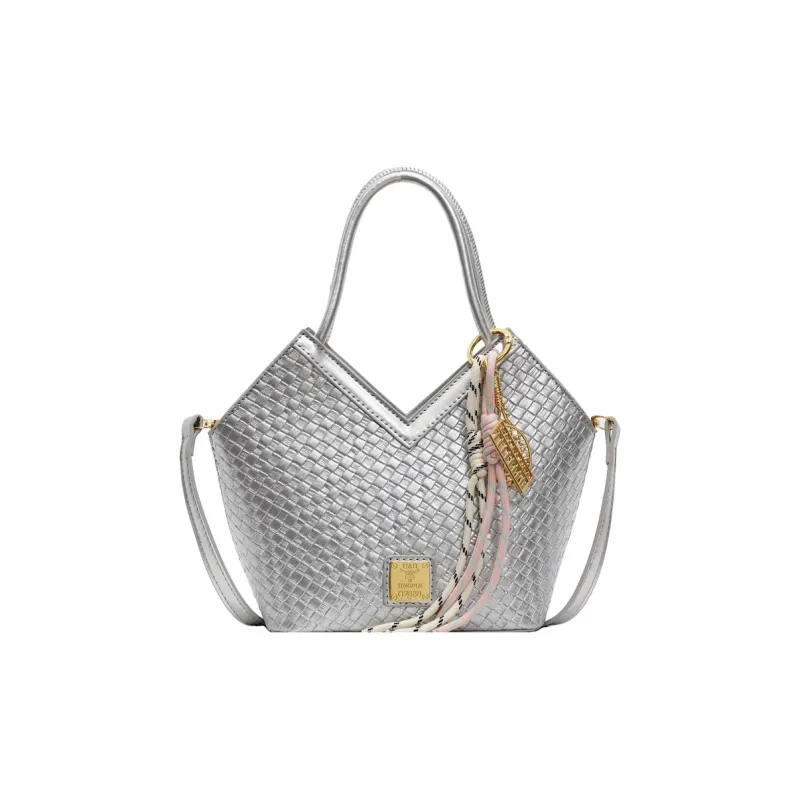 Yalu PU Basket Bag, One Shoulder Handbag Women's Silver/Blue/Ecru/Pink/Black-1