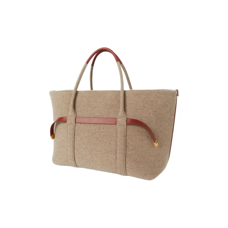 Loro Piana Ghiera Cashmere Tote Bag, Shopping Bag, Handbag Large Size Women's Natural Brown & Deep Plum & Sunlit Gold-1