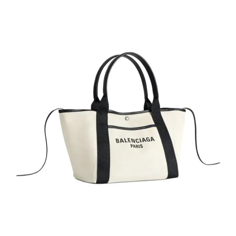 Balenciaga Biarritz Cotton Canvas Tote Bag, Shopping Bag, Handbag Medium Size Women's White-2