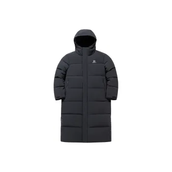 SALOMON Solid Color Hooded Long Down Jacket Unisex Black