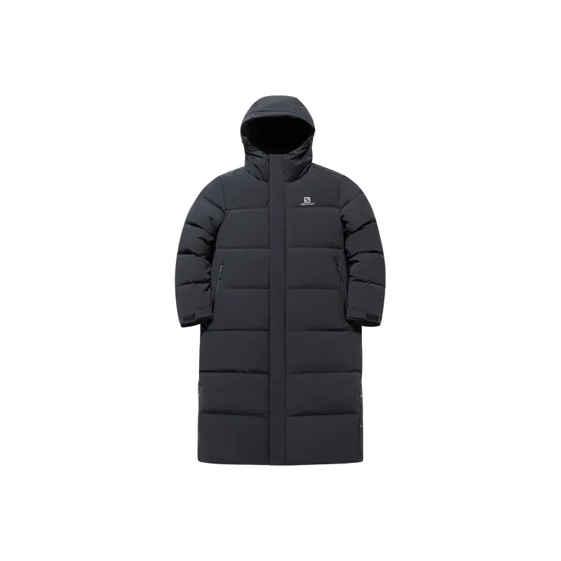 SALOMON Solid Color Hooded Long Down Jacket Unisex Black-0